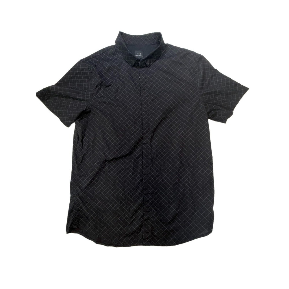 Armani Exchange AX Shirt Mens XL Slim Fit Black Geometric Short Sleeve 3KZ304